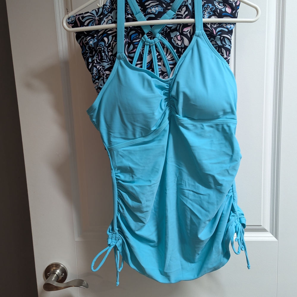 Blue Ruched Swimsuit with Strappy Back